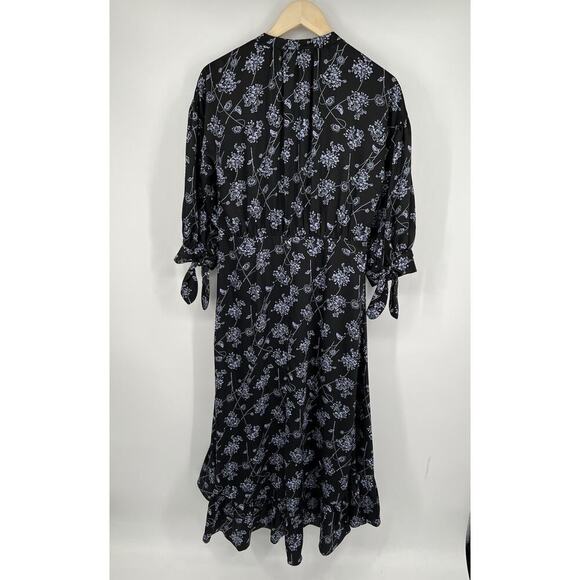Cinq a Sept Halette Wrap Midi Dress Black Blue Floral Print Size 8 - Picture 4 of 6